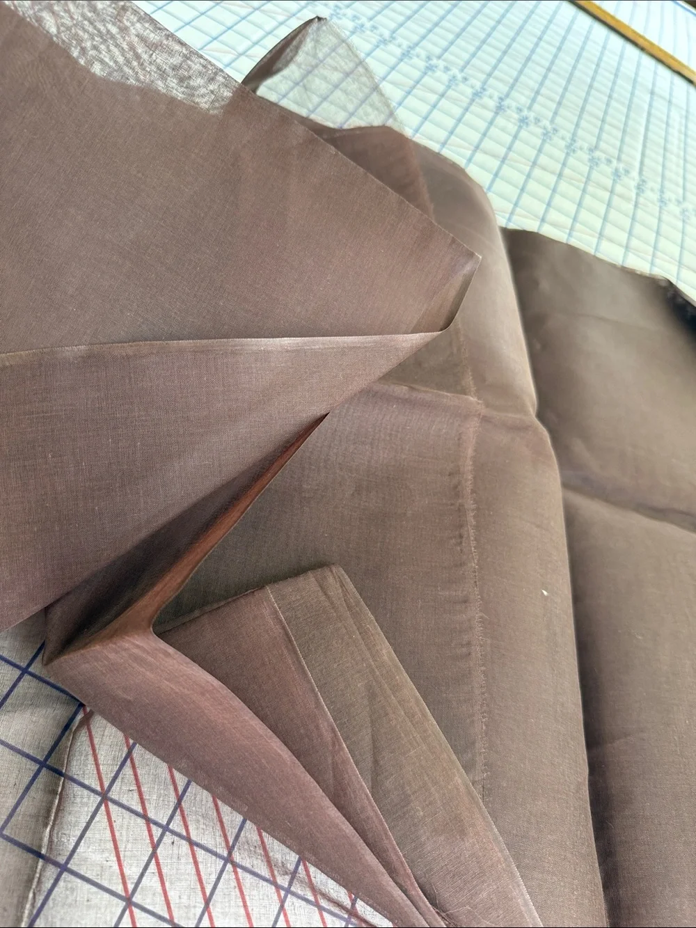 Vintage Brown Synthetic Organdy Fabric 1.5 Yds x 40” Crisp Sheer Dress